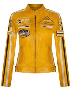 Кожаная куртка с значками для байкерских гонок-Агадир Infinity Leather, желтый