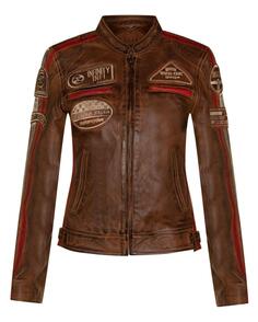 Кожаная куртка с значками для байкерских гонок-Агадир Infinity Leather, коричневый