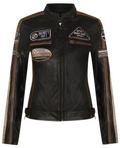 Кожаная куртка с значками для байкерских гонок-Агадир Infinity Leather, черный