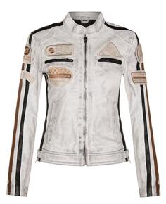 Кожаная куртка с значками для байкерских гонок-Агадир Infinity Leather, белый