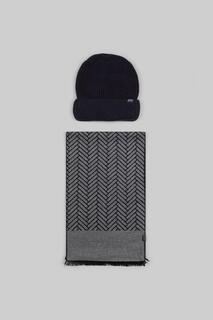 Серо-темно-синий комплект из шарфа и шапки с геометрическим рисунком Steel &amp; Jelly, серый
