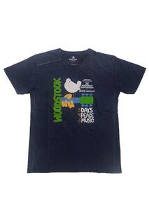 Хлопковая стираная футболка с плакатом Woodstock, темно-синий
