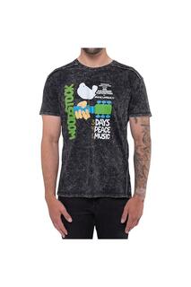 Хлопковая стираная футболка с плакатом Woodstock, черный