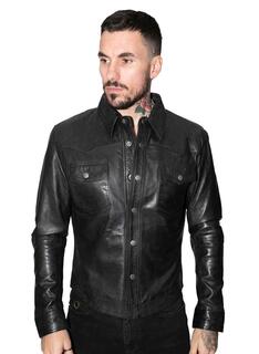 Кожаная рубашка в стиле ретро, ​​джинсовая куртка-Пекин Infinity Leather, черный