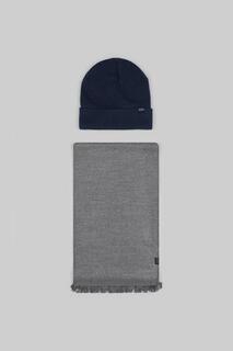 Серый меланжевый шарф и темно-синяя шапка Steel &amp; Jelly, серый