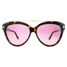 Овальные зеркальные фиолетовые солнцезащитные очки Dark Havana с градиентом Tom Ford, коричневый