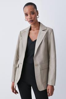 Кожаный однобортный пиджак прямого кроя Karen Millen, серый