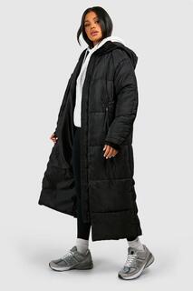Удлиненная куртка-пуховик с капюшоном boohoo, черный
