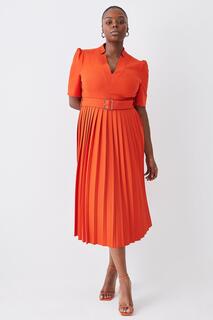Платье больших размеров из структурированного крепа со складками Forever Karen Millen, оранжевый