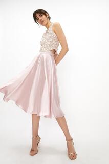 Структурированная атласная юбка-миди Coast, розовый