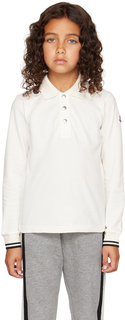 Moncler Enfant Kids Бело-белая рубашка-поло с длинными рукавами