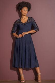 Украшенное сетчатое платье-миди Klass., синий