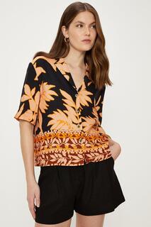 Рубашка Resort из льняной смеси с каймой и пальмовым принтом Oasis, черный