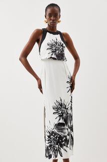 Платье миди из атласного крепа с цветочным принтом Karen Millen, мультиколор