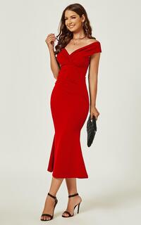 Красное плиссированное платье миди Bardot FS Collection, красный