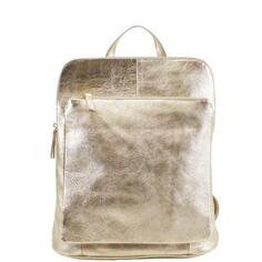 Золотой кожаный рюкзак-трансформер с карманами и эффектом металлик | ПОКА Sostter, золото