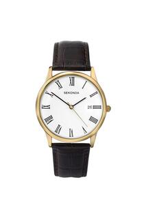 Золотые часы Edwards 38 мм, круглый корпус, белый циферблат Sekonda, белый