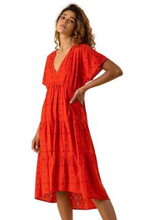 Многоярусное свободное платье Broderie Roman, красный