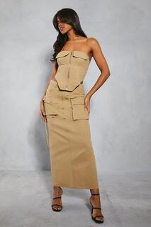 Фактурная длинная юбка с карманами MISSPAP, бежевый