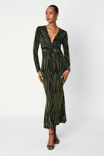 Платье миди из блестящего трикотажа Debenhams, зеленый