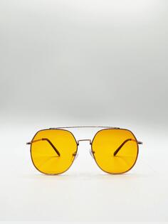 Золотые закругленные солнцезащитные очки-авиаторы SVNX, желтый
