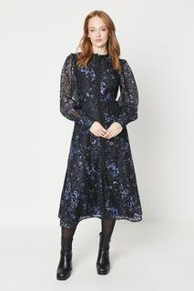 Многоярусное платье-рубашка макси с цветочным принтом и ажурной вышивкой Oasis, черный
