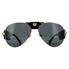 Золотые темно-серые солнцезащитные очки-авиаторы Versace, золото