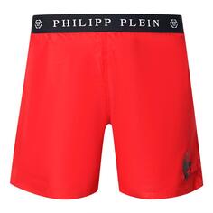 Красные шорты для плавания с фирменным поясом Philipp Plein, красный