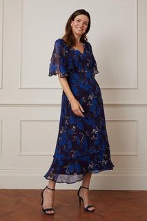 Платье миди с цветочным принтом и рюшами Wallis, синий