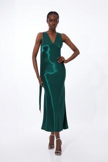 Платье миди из вискозного атласа Karen Millen, зеленый