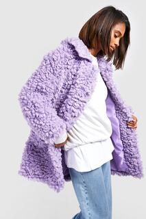 Фактурное пальто из искусственного меха с воротником boohoo, фиолетовый