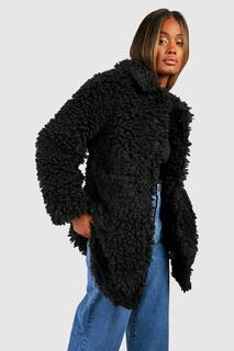 Фактурное пальто из искусственного меха с воротником boohoo, черный