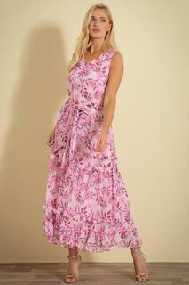 Многоярусное шифоновое платье макси с цветочным принтом Klass., розовый Класс