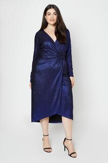 Платье миди из джерси с блестками и кольцами Curve Wallis, синий