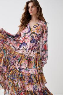 Многоярусное шифоновое платье макси в стиле пэчворк Alexandra Farmer Coast, мультиколор
