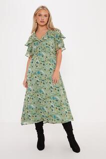 Шифоновое платье миди Petite с принтом пейсли и оборками Oasis, зеленый