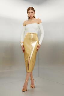 Фигурная форма Бинтовая трикотажная юбка-миди из фольги Karen Millen, золото