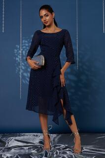 Шифоновое платье миди с отделкой Diamante Jolie Moi, синий