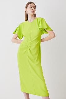 Платье миди из крепа Petite со сборками спереди Karen Millen, зеленый