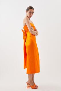 Платье миди из итальянского атласа-бандо со структурой и бантом Karen Millen, оранжевый
