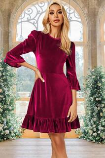 Фиолетово-красное мини-платье с бархатной оборкой FS Collection, фиолетовый