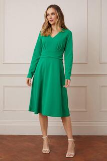 Платье миди из крепа с запахом на талии Scuba Wallis, зеленый