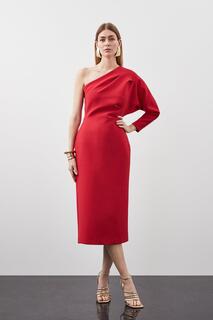 Индивидуальное компактное эластичное платье миди на одно плечо Karen Millen, красный
