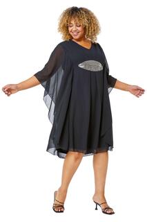 Шифоновое платье с отделкой Curve Roman, черный