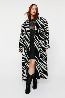 Индивидуальное пальто из смесовой шерсти больших размеров с принтом зебры Nasty Gal, мультиколор