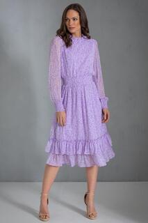Шифоновое платье-миди с длинными рукавами и принтом Klass., фиолетовый