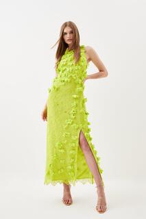 Платье миди из кружевной ткани с цветочной аппликацией Karen Millen, зеленый