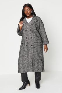 Вечернее пальто макси с узором «елочка» Curve Dorothy Perkins, черный