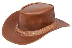 Австралийская ковбойская шляпа в стиле вестерн из натуральной кожи Aussie Bush Hat Infinity Leather, коричневый
