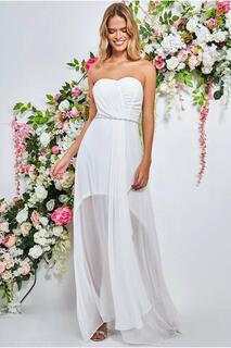 Шифоновое свадебное платье Bardot с поясом Goddiva, белый